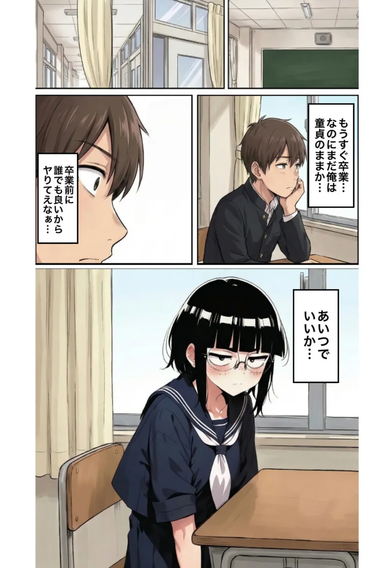ブスな女子校生とヤって童貞を捨てる話（単話）【棒消し修正版】（単話） サンプル1ページ