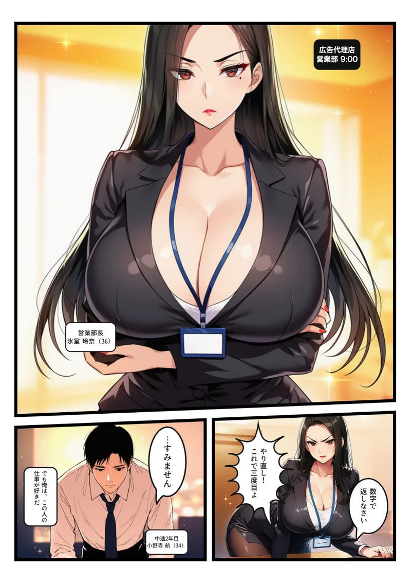 「お願い」を言ったら負けの夜、命令しかできない爆乳鬼部長が黒ストを破らせ中出しをせがむまで【モザイク版】 サンプル3ページ